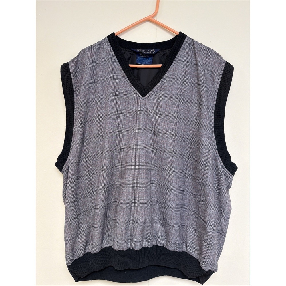 SUNDERLAND OF SCOTLAND Golf Vest Mens Large Black Plaid Classic Pullover XL